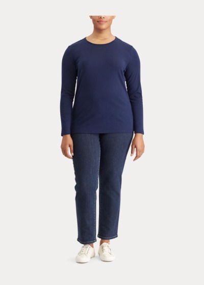 Playeras Ralph Lauren Mujer Azul Marino - Stretch Long-Sleeve - UDRGF9531